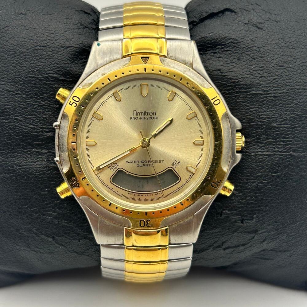 Armitron Pro-All-Sport Silver-gold Analong Digital Men’s Watch New Battery